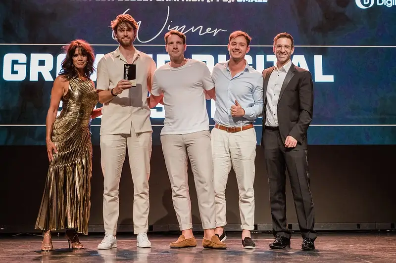 Job Knipscheer en Peter Maas tijdens de prijsuitreiking van de Dutch Search Awards